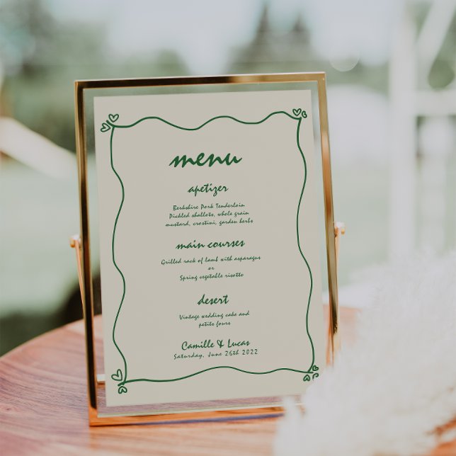 Retro Handwritten Whimsical Green Wedding Menu Invitation (Creator Uploaded)