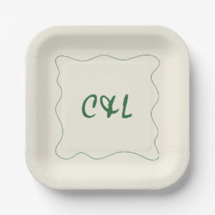 Retro Handwritten Whimsical Green Wedding Paper Plate