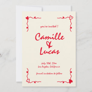 Retro Handwritten Whimsical Red Save the dates Invitation