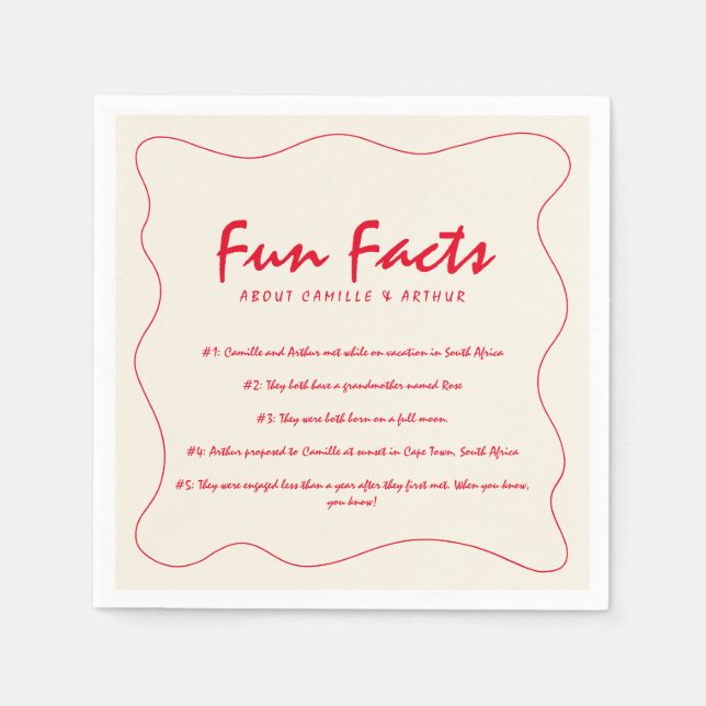 Retro Handwritten Whimsical Red Wedding Napkin (Front)