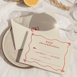 Retro Handwritten Whimsical Red Wedding RSVP Card