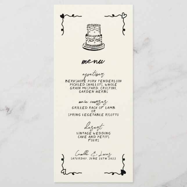 Retro Handwritten Whimsical Wedding Menu (Front)