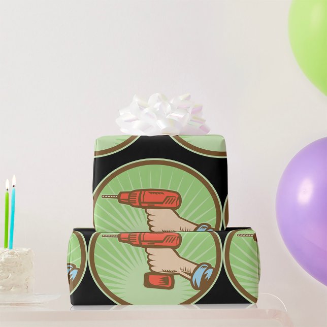 Retro Handyman Cordless Power Drill Wrapping Paper (Creator Uploaded)