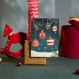 Retro Hanging Ornaments Red White Baubles Xmas Holiday Card