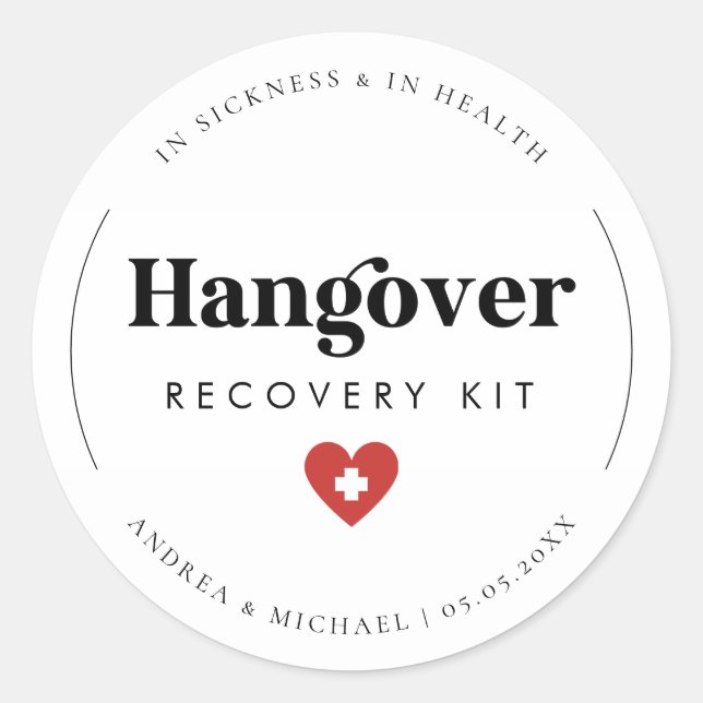 Retro Hangover Recovery Kit Wedding Party Favour Classic Round Sticker (Front)