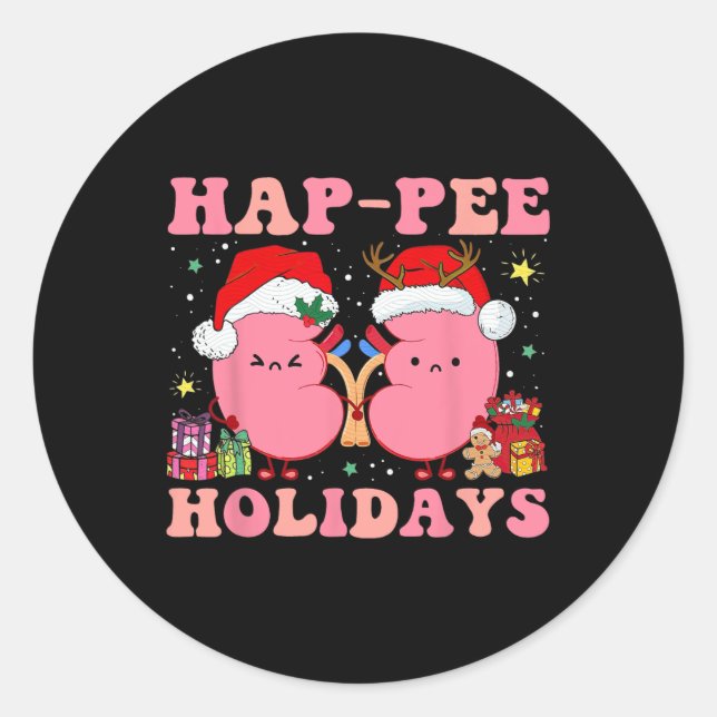Retro Hap Pee Holidays Christmas Dialysis Nurse Ki Classic Round Sticker (Front)
