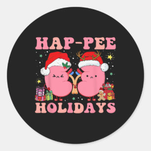 Retro Hap Pee Holidays Christmas Dialysis Nurse Ki Classic Round Sticker