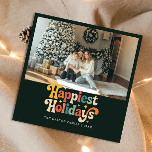 Retro Happiest Holidays Family Christmas Photo Holiday Card