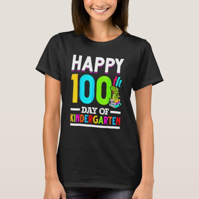 Retro Happy 100th Day Of Kinder Garten Rex 100 Day T-Shirt (Front)