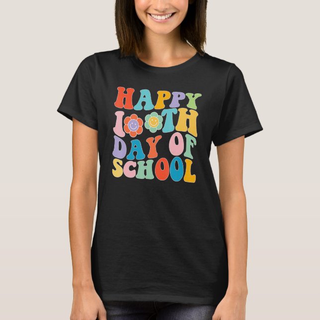 Retro Happy 100th Day Of School Teacher Kids 100 D T-Shirt (Front)
