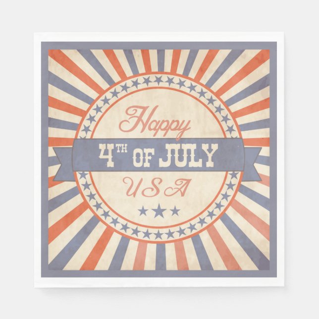 Retro Happy 4th of July USA Stars Stripes  Napkin (Front)
