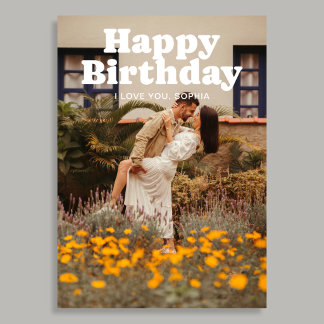 Retro Happy Birthday 3 Photo Card