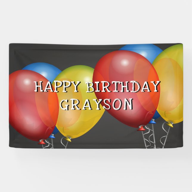 Retro Happy Birthday Balloons on Chalkboard Banner (Horizontal)