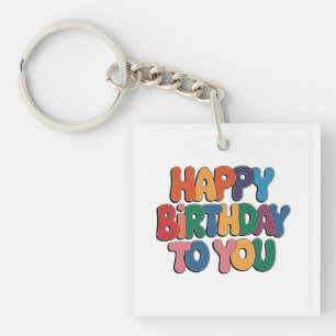 Retro Happy Birthday Keychain