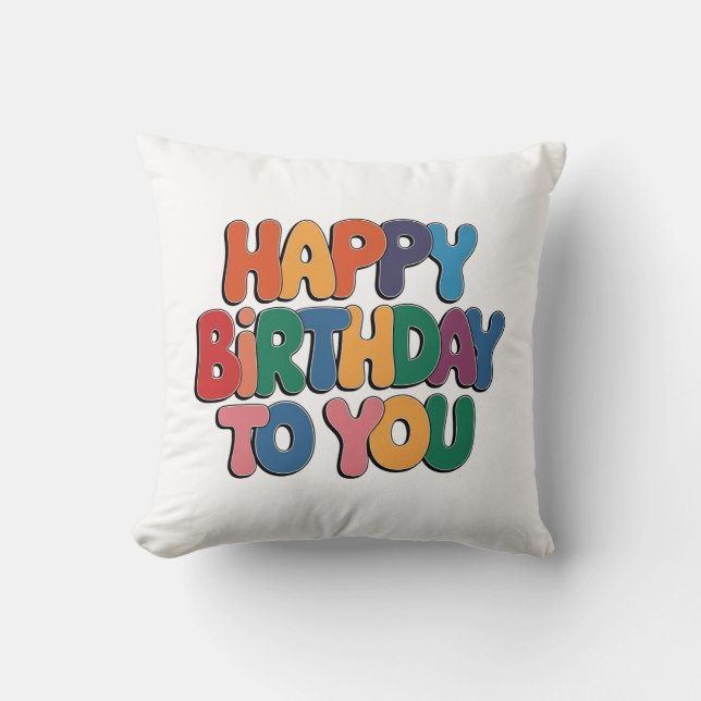 Retro Happy Birthday Throw Pillow (Front)