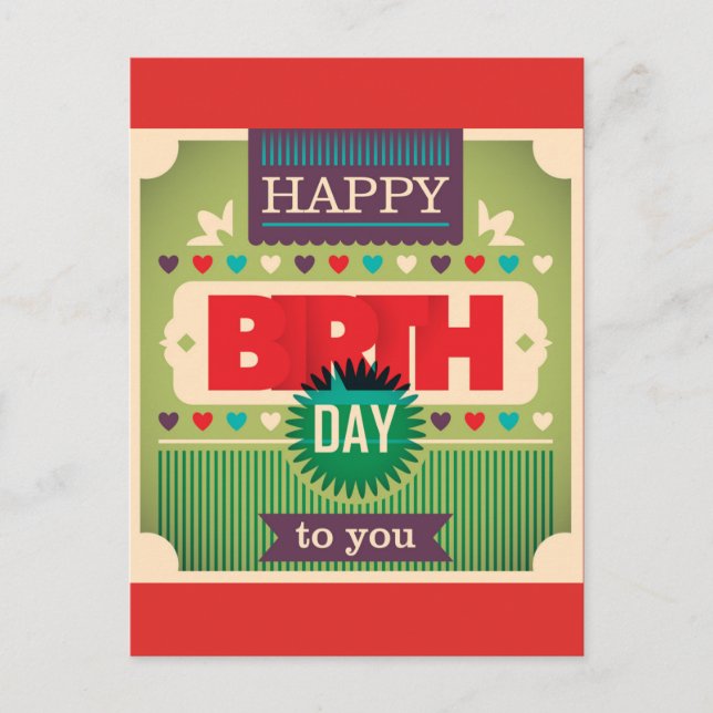 Retro Happy Birthday Typography Postcard (Front)