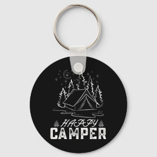 Retro Happy Camper Tent Pine Forest Moon Night Keychain