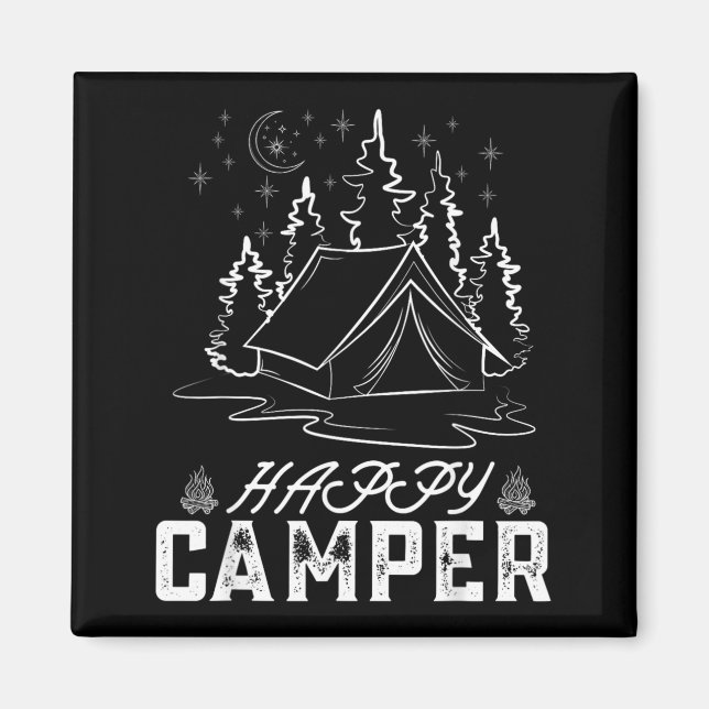 Retro Happy Camper Tent Pine Forest Moon Night Magnet (Front)