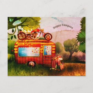 Retro Happy Campers Trailer Trash Customizable Postcard