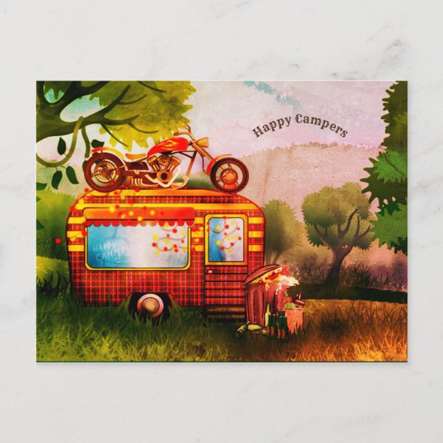 Retro Happy Campers Trailer Trash Customizable Postcard (Front)