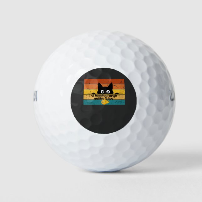 Retro Happy Cat Quote – Routine & Love Golf Balls (Front)