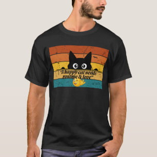 Retro Happy Cat Quote – Routine & Love T-Shirt