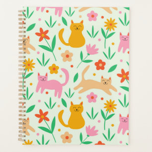 Retro Happy Cats with Orange Red and peach flowers Planner