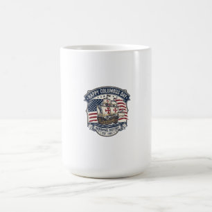 Retro Happy Columbus Day Caravel Ship and USA Flag Coffee Mug