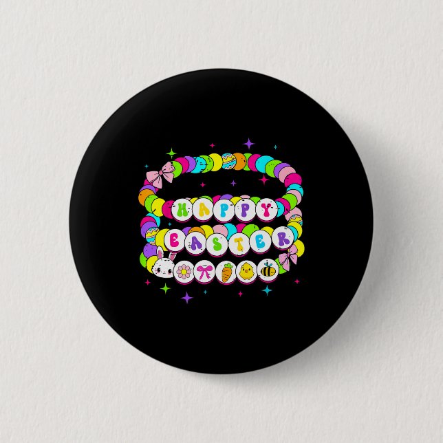 Retro Happy Easter Bracelet Bunny Spring Funny Eas 2 Inch Round Button (Front)