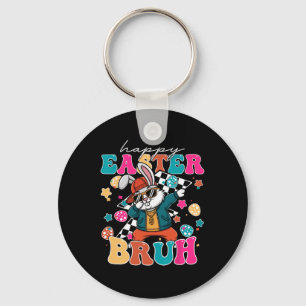 Retro Happy Easter Bruh Cute Bunny Dabbing Toddler Keychain