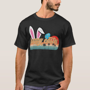 Retro Happy Easter Bunny with Palm Trees Design T-Shirt