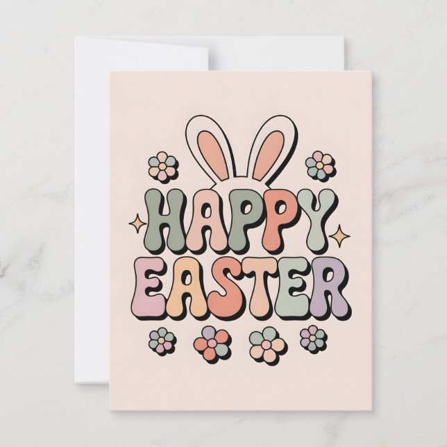 Retro Happy Easter Pastel Spring Holiday Card (Front)