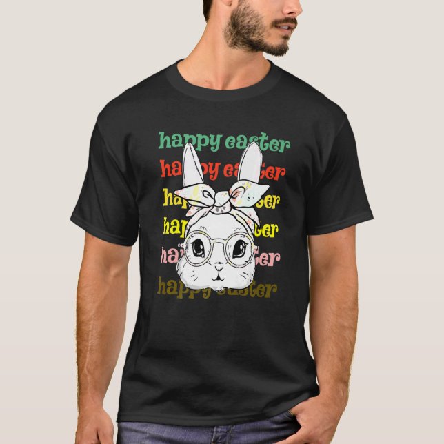 Retro Happy Easter Rabbit Bunny Face Glasses For E T-Shirt (Front)