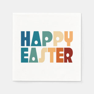 Retro Happy Easter Typography Paper Napkin