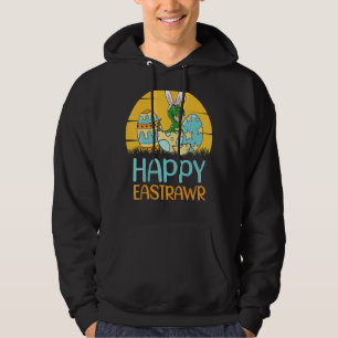 Retro Happy Eastrawr T Rex Easter Bunny Dinosaur Hoodie