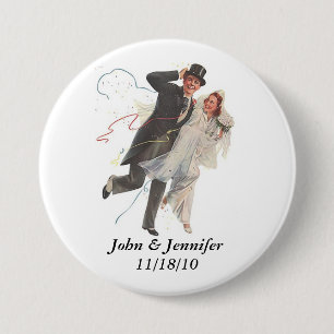 Retro Happy Elated Wedding Couple Gifts 3 Inch Round Button