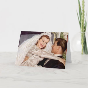 Retro Happy Elated Wedding Couple Thank You Cards