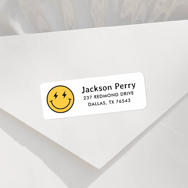 Retro Happy Face Birthday Party Return Address (Creator Uploaded)