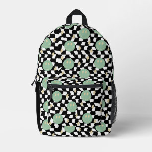 Retro Happy Face Check and Lightening Bolts Printed Backpack