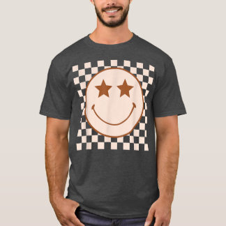 Retro Happy Face Checkered Pattern Smile Face Tre T-Shirt