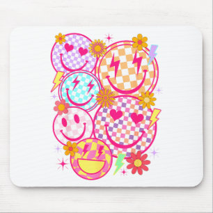 Retro Happy Face Checkered Pattern Smile Face Tren Mouse Pad