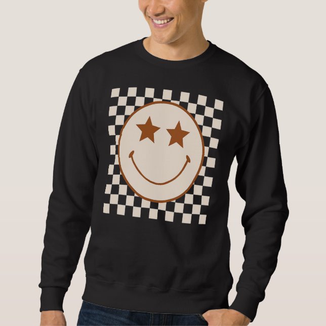 Retro Happy Face  Chequered Pattern For Women Men  Sweatshirt (Front)