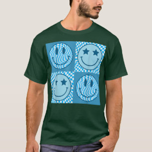 Retro Happy Face  Chequered Pattern Smile Face Fun T-Shirt