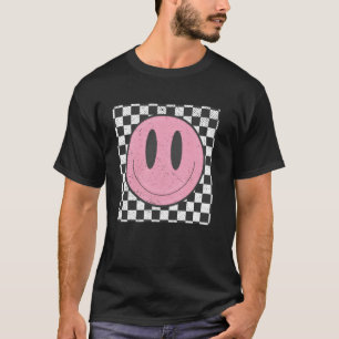 Retro Happy Face Chequered Pattern Smile Face T-Shirt