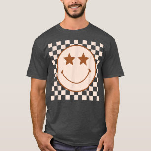 Retro Happy Face Chequered Pattern Smile Face Tre T-Shirt