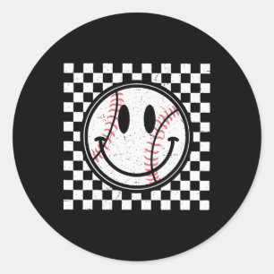 Retro Happy Face Game Day Baseball Pattern Smile F Classic Round Sticker
