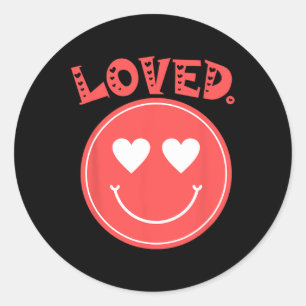 Retro Happy Face Heart Loved Tee Smile Face Uni Classic Round Sticker