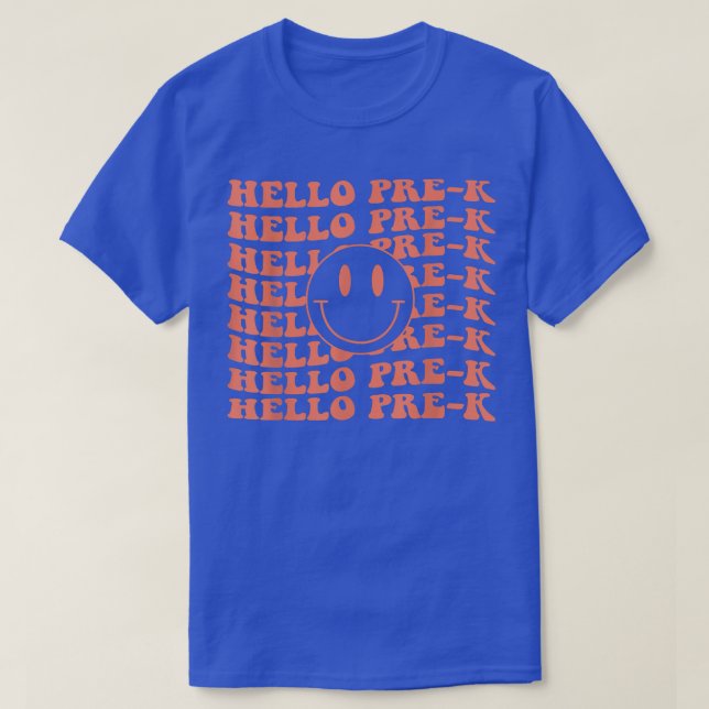 Retro Happy Face Hello Pre K Smile Team Teacher T- T-Shirt (Design Front)