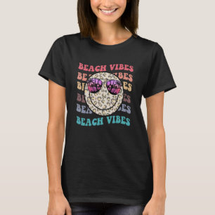 Retro Happy Face Leopard Beach Vibes Summer Vacati T-Shirt