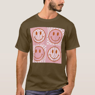Retro Happy Face s Smile Face Chequered Pattern Tr T-Shirt